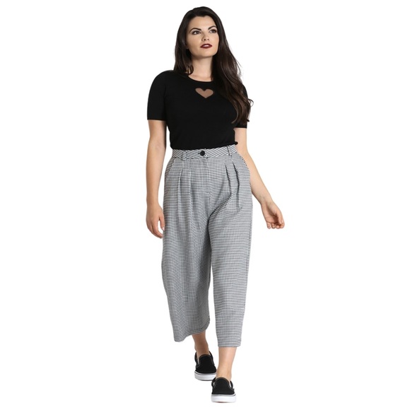 Hell Bunny London Harvey Houndstooth 
Culottes Black/White Cropped Pants Preppy - Picture 1 of 9